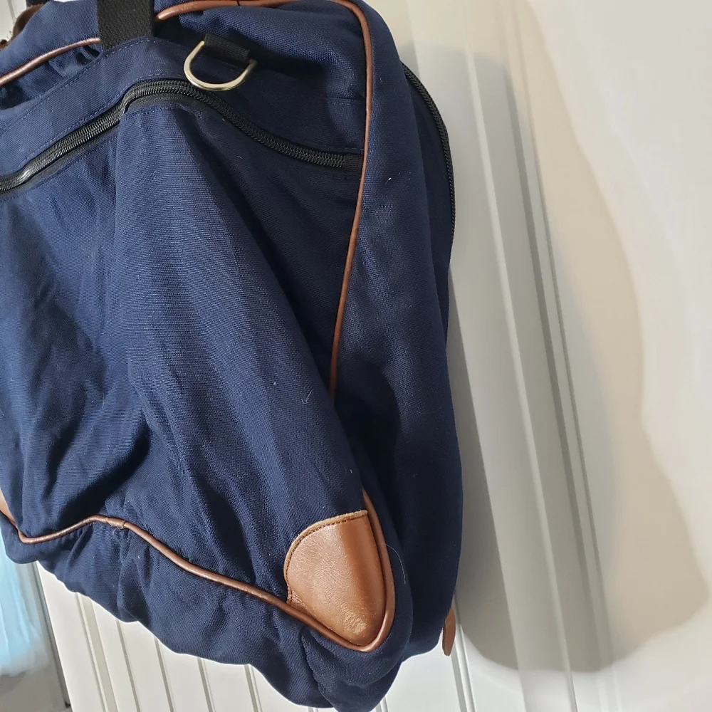 LL Bean Vintage Navy Blue Canvas and Leather Messenger Bag Suitcase No‎ Strap